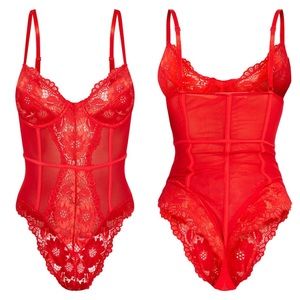 NWT Pretty Little Thing Red Lace Bodysuit